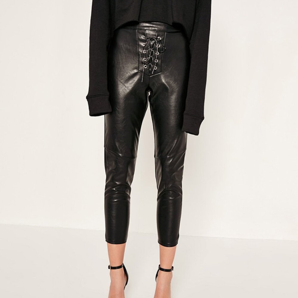 Provocative Shiny Lace-Up Tights